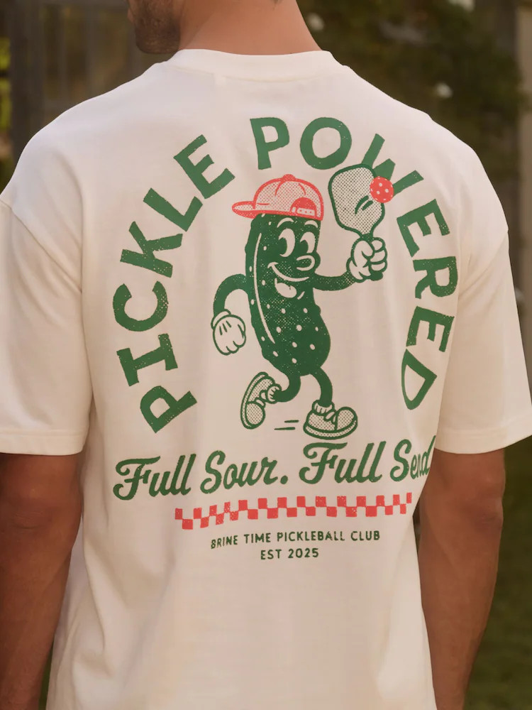 White Pickleball Relaxed Fit Graphic Print Heavy Weight T-Shirt | Next US