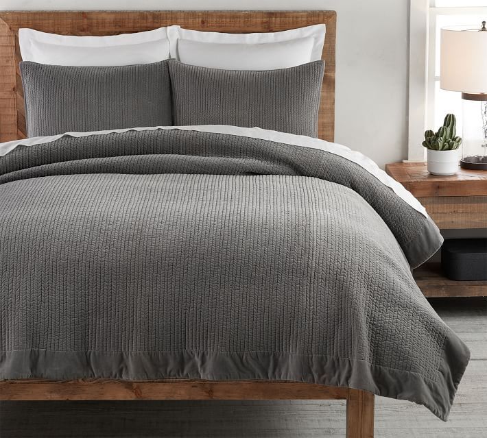 Velvet Channel Quilt & Shams - Flagstone | Pottery Barn (US)