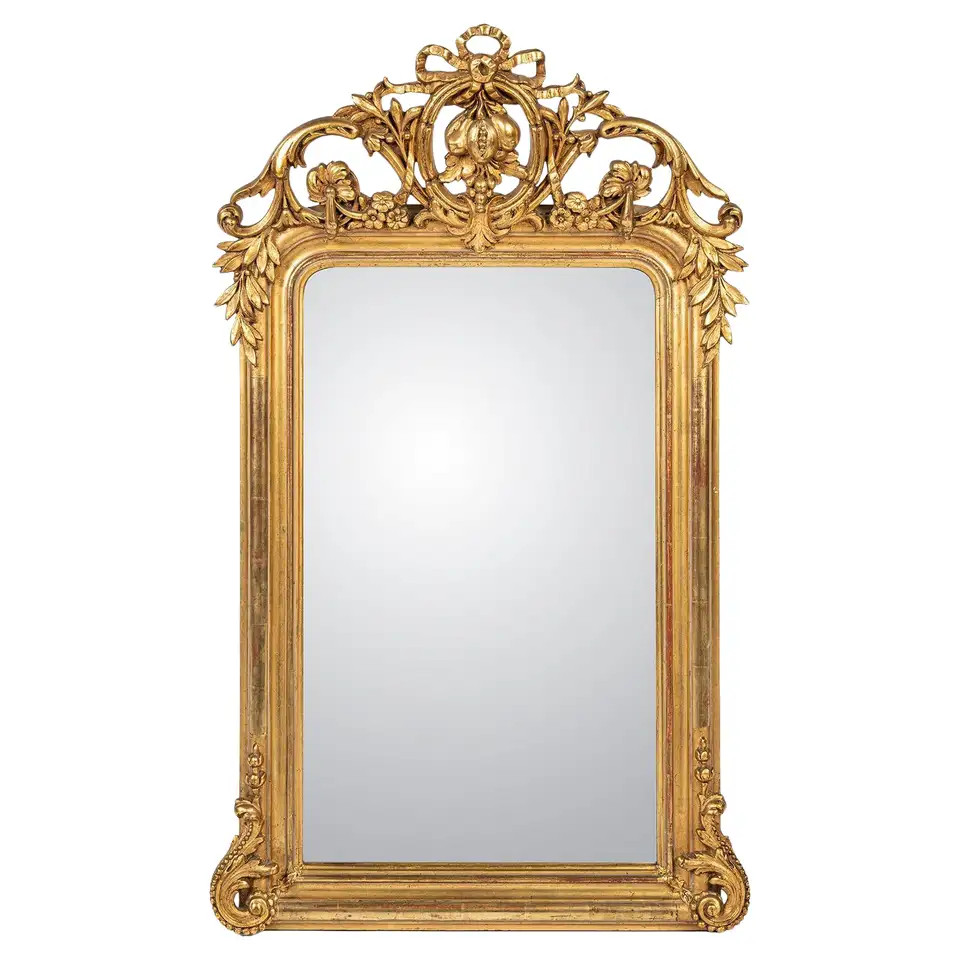 Antique 19th century French gold gilt Louis Philippe mirror with ornate crest | 1stDibs