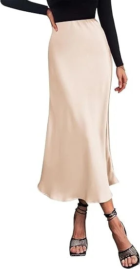 PRETTYGARDEN Women's Summer Midi Satin Skirt Dressy Casual High Waisted A Line Flowy Ruffle Elega... | Walmart (US)