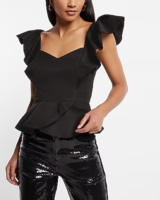 Sweetheart Neckline Flutter Sleeve Peplum Ruffle Top. | Express