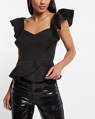 Sweetheart Neckline Flutter Sleeve Peplum Ruffle Top | Express