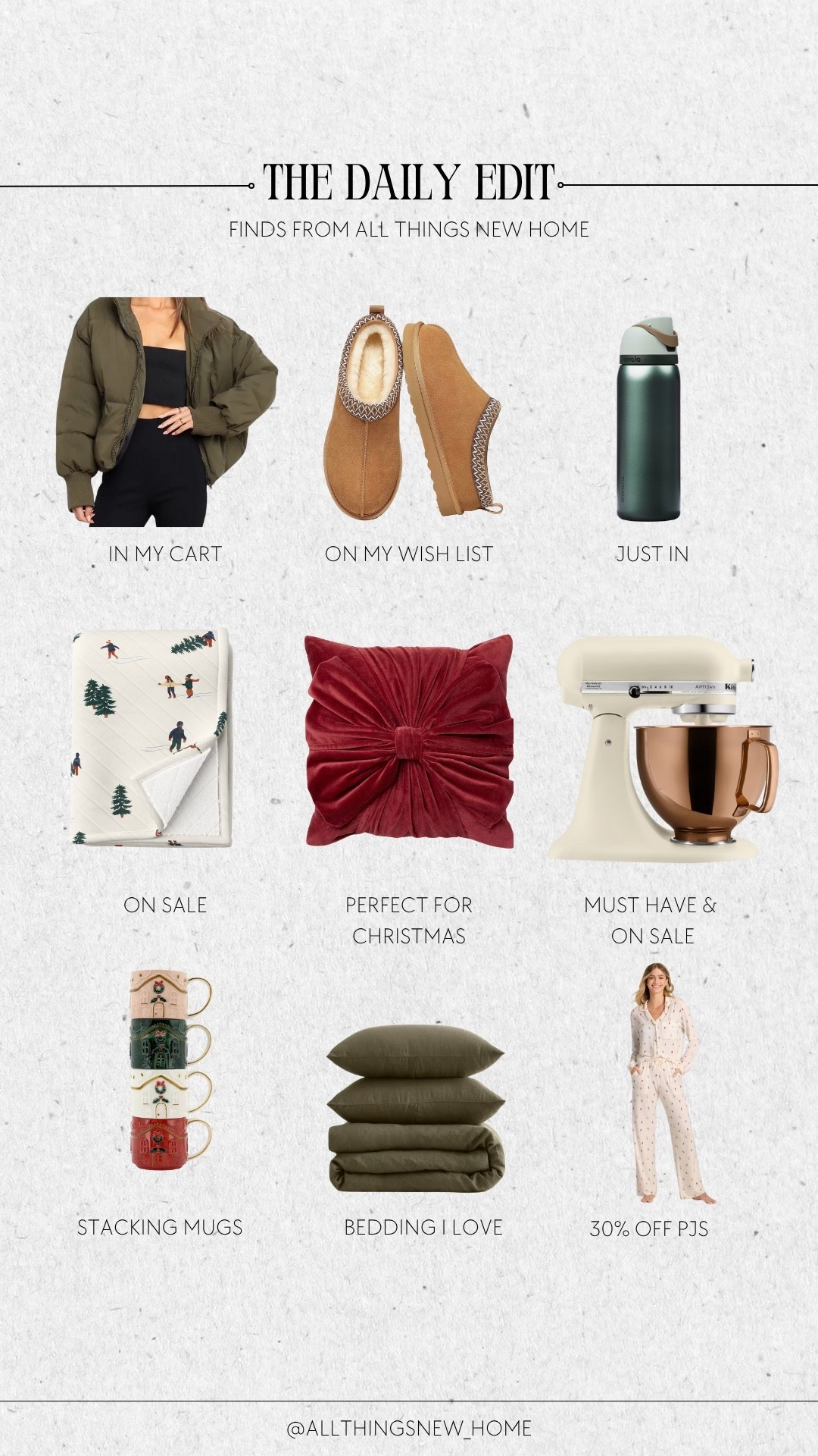 A little bit of everything I’m loving lately — bestsellers, new drops, and on-sale steals 🤍 #LTKFinds #DailyEdit”#LTKStyleTip

Follow my LTK @allthingsnew_home on the @shop.LTK app to view this post and get my exclusive app-only content!

#liketkit #LTKHome #LTKSaleAlert
@shop.ltk
https://liketk.it/5rjPT

#LTKGiftGuide #LTKSaleAlert #LTKmomlife