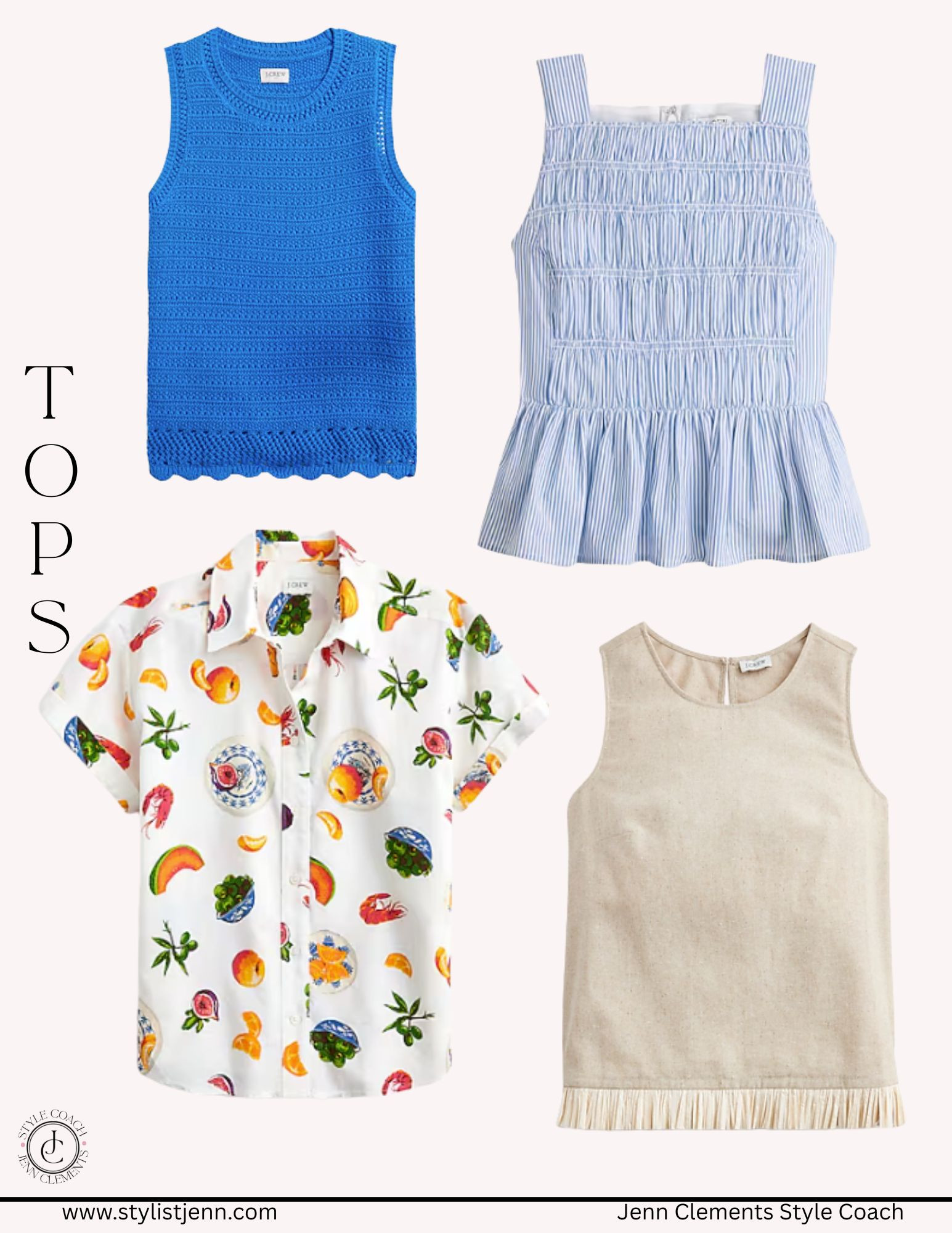 Coastal-Inspired Capsule Tops (Color + Texture)

These tops bring all the charm: a pop of citrus print, sweet smocking, and neutral textures that go with everything.
🔹 All featured in my 7-day summer capsule
🔹 Everything is on sale this week! 

 #LTKSeasonal #LTKOver40 #LTKSaleAlert