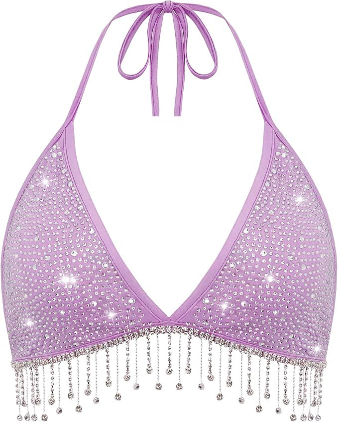 Women’s Sexy Sequin Crop Top V Neck Bandage Tank Top Bustier Cami Dance Bra Top for Club Rave | Amazon (US)