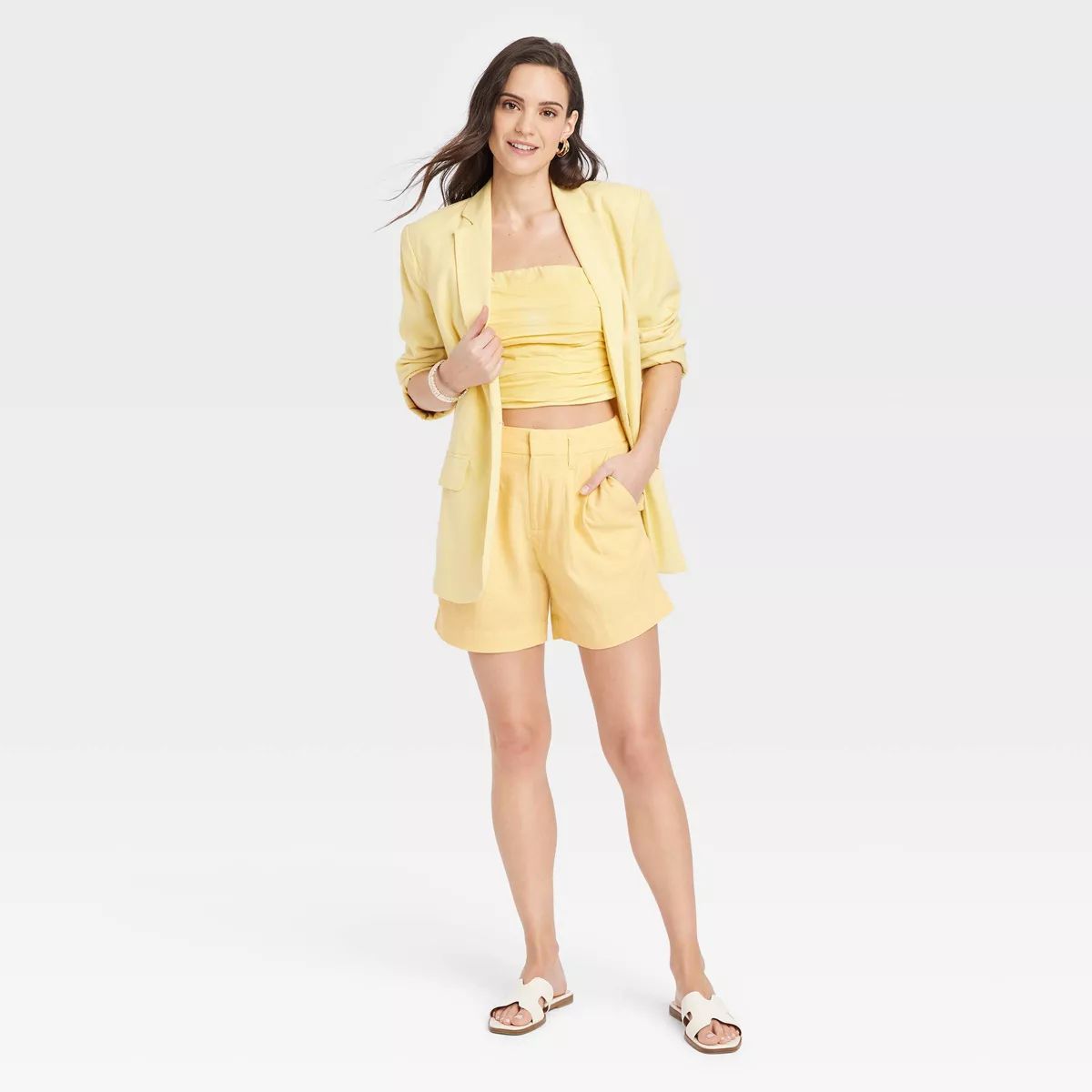 Women's High-Rise Linen Pleated Front Shorts - A New Day™ | Target