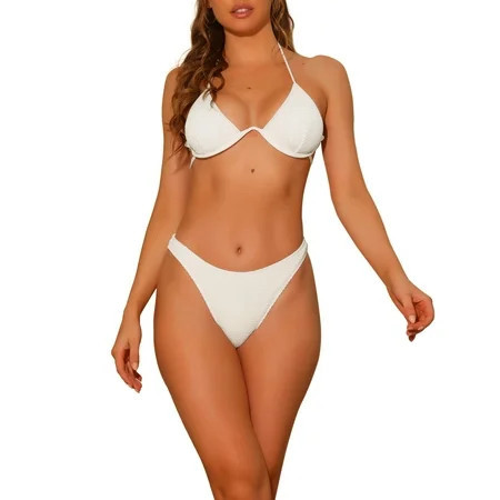 DARING DIVA Women s Halter Underwire Ribbed Bikini Sets 2 Pieces XL White | Walmart (US)