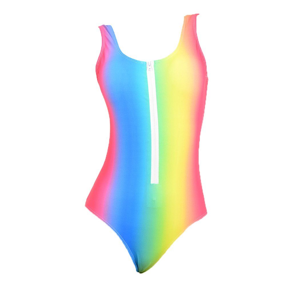 Bikini Factory Women One Piece Rainbow Printing Front Zipper Padded Monokini Swimsuit | Amazon (US)