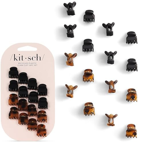 Kitsch Mini Claw Clips for Women - Stylish Small Hair Clips for Kids | Stays In Place Without Pulling or Snagging | Durable & Sturdy Plastic | Ideal Gifts for Women - Tortoise & Black, 16 Pcs | Amazon (US)