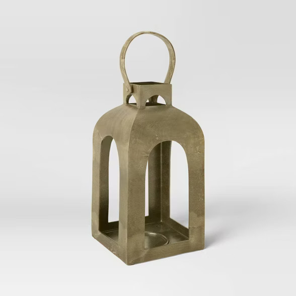 Cast Metal Outdoor Lantern Pillar Candle Holder Gold - Smith & Hawken™ | Target