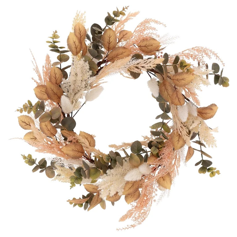 Gold Leaves and Mixed Foliage Wreath, Brown and Cream, 22", Fall by Way To Celebrate | Walmart (US)