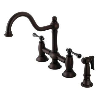 Kingston Brass Restoration 2-Handle Bridge Kitchen Faucet with Brass Sprayer in Oil Rubbed Bronze | The Home Depot