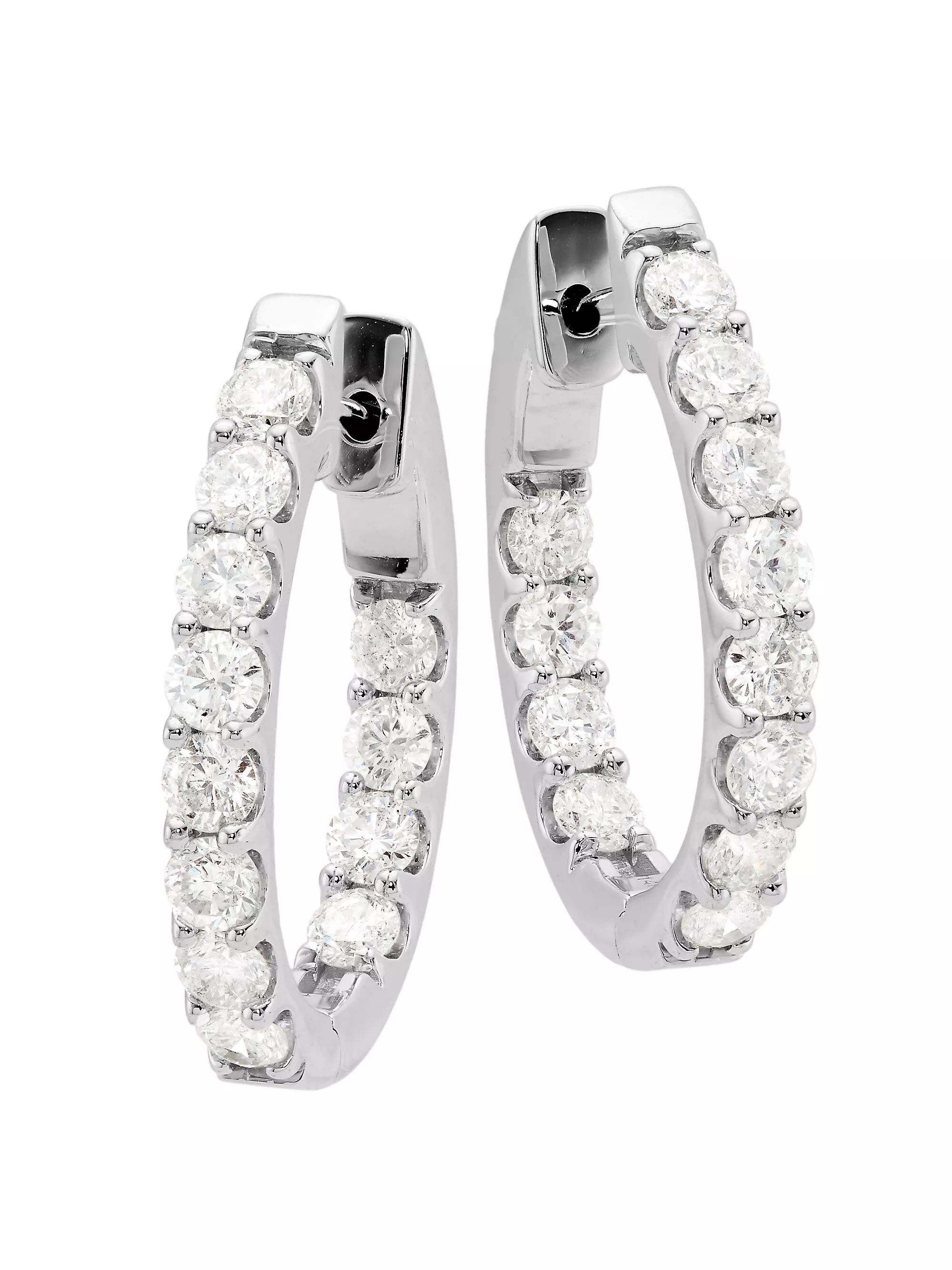 14K White Gold & 3 TCW Diamond Hoop Earrings | Saks Fifth Avenue