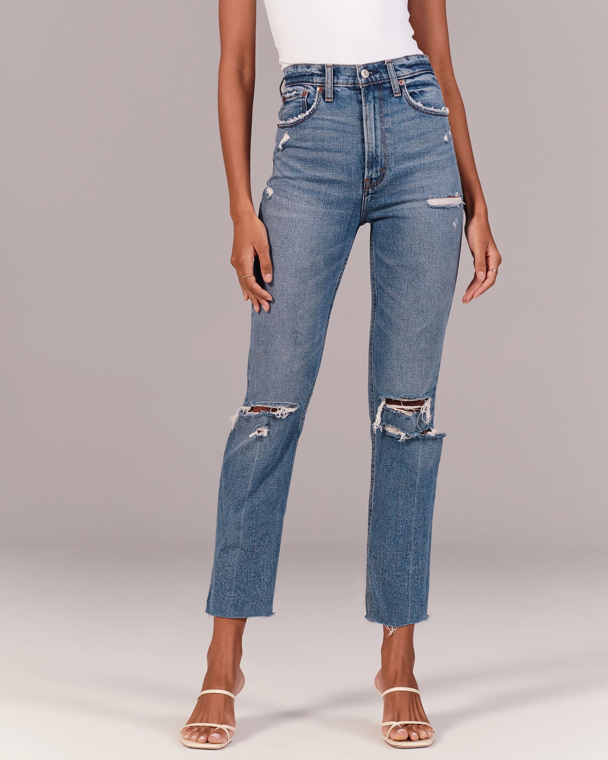 Ultra High Rise Ankle Straight Jeans | Abercrombie & Fitch (US)