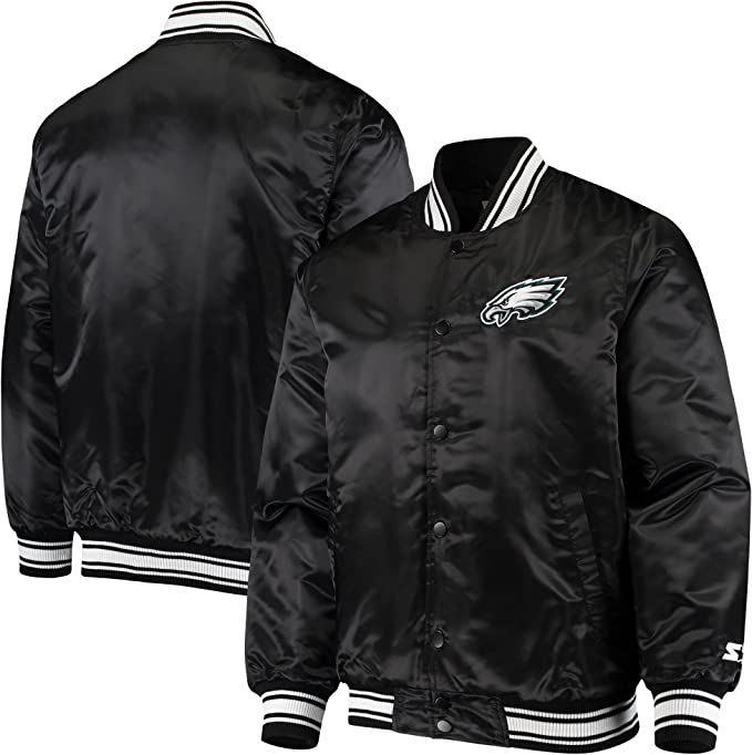 Starter Men's Black Philadelphia Eagles Locker Room Satin Varsity Full-Snap Jacket | Amazon (US)