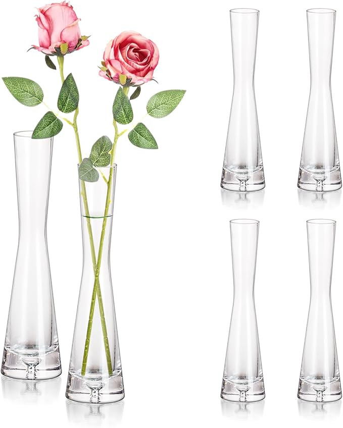 Hewory Glass Bud Vases for Centerpieces Set of 6, Handmade Modern Clear Small Skinny Decorative S... | Amazon (US)