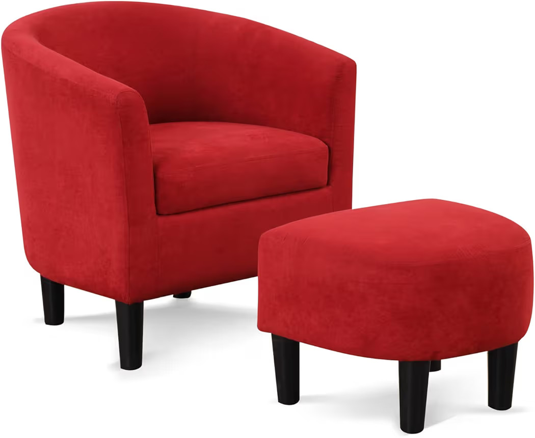INZOY Modern Accent Chair with Ottoman, Upholstered Barrel Reading Chair with Foot Rest, Comfy Fa... | Amazon (US)