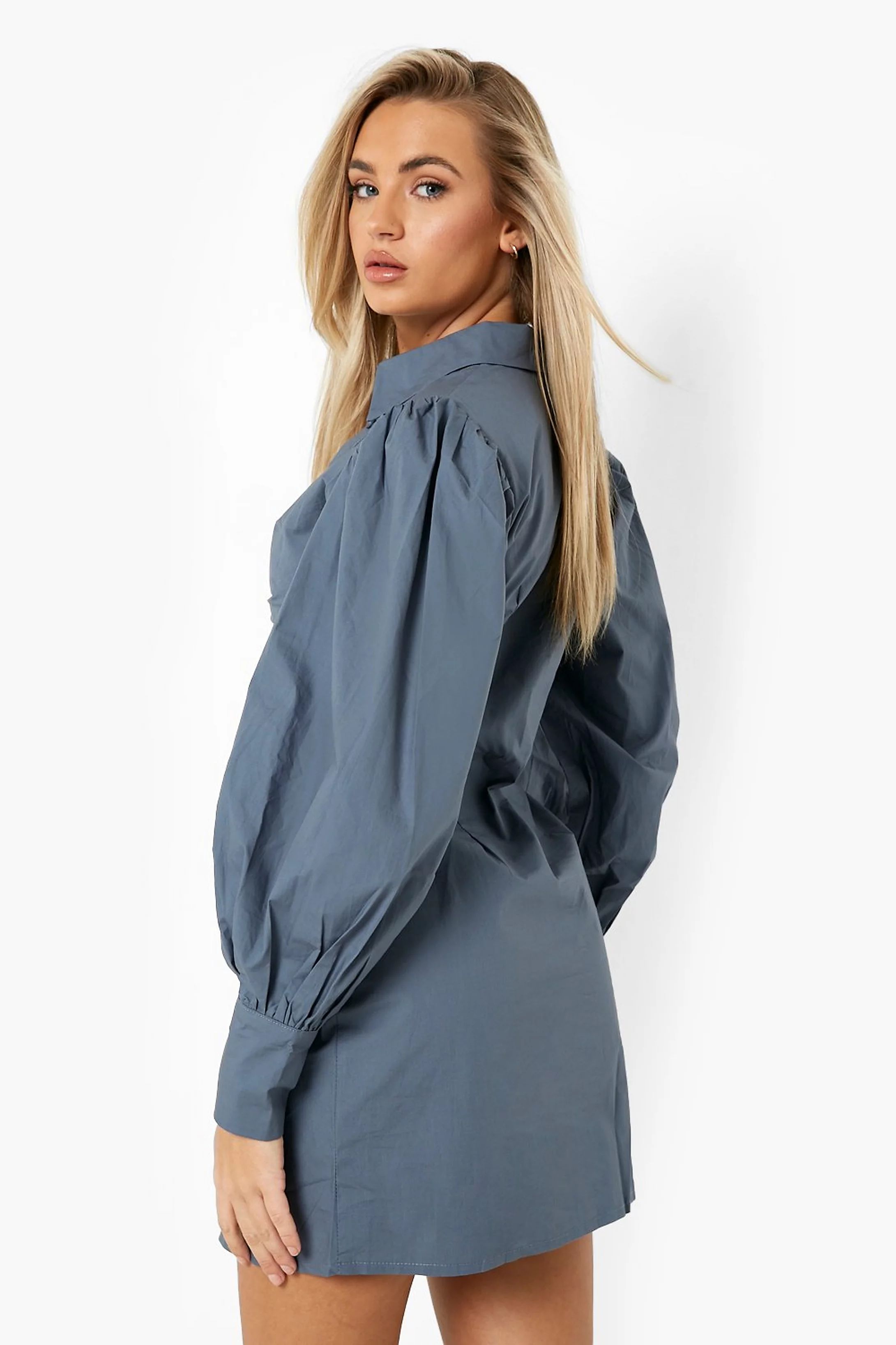 Cotton Rouched Front Mini Shirt Dress | Boohoo.com (US & CA)