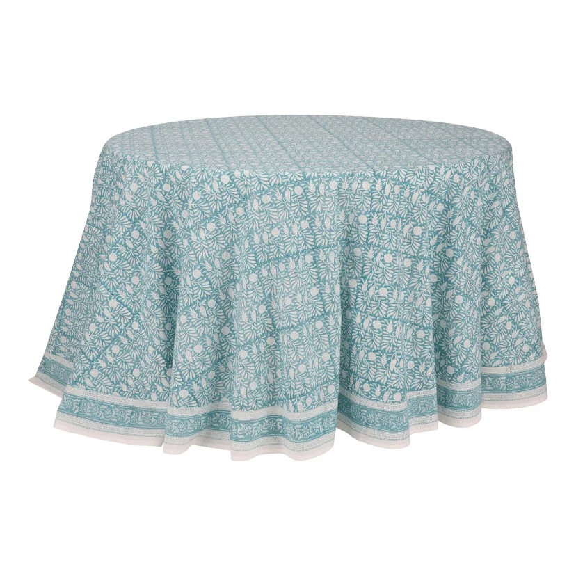 Jasmine Tablecloth 108" Round Teal | Amanda Lindroth