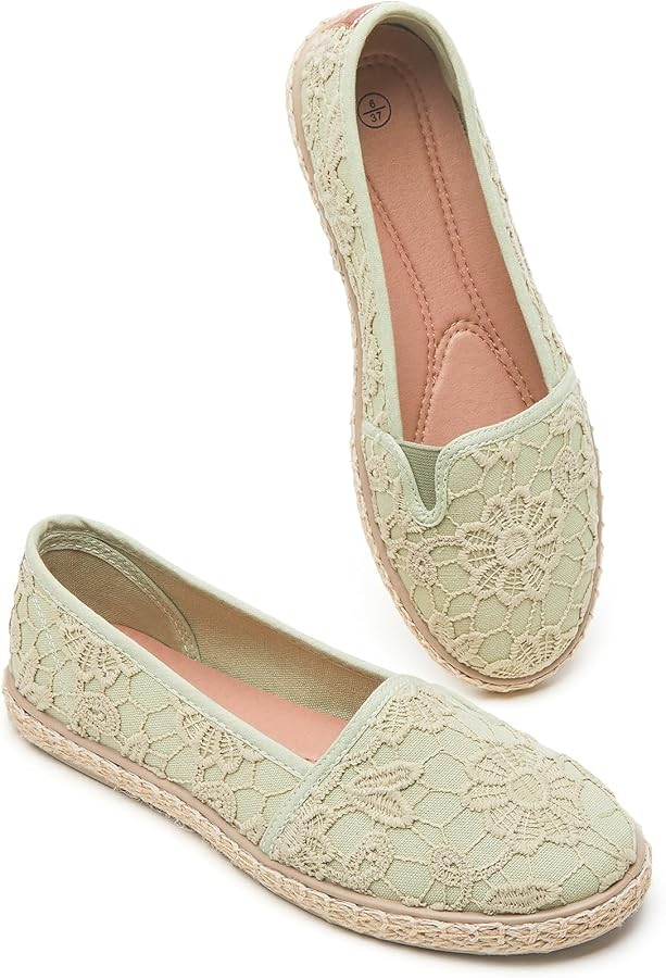 BABUDOG Women's Flats with Flower Embroideried,White Lace Ballet Flats,Comfortable Dress Flats | Amazon (US)