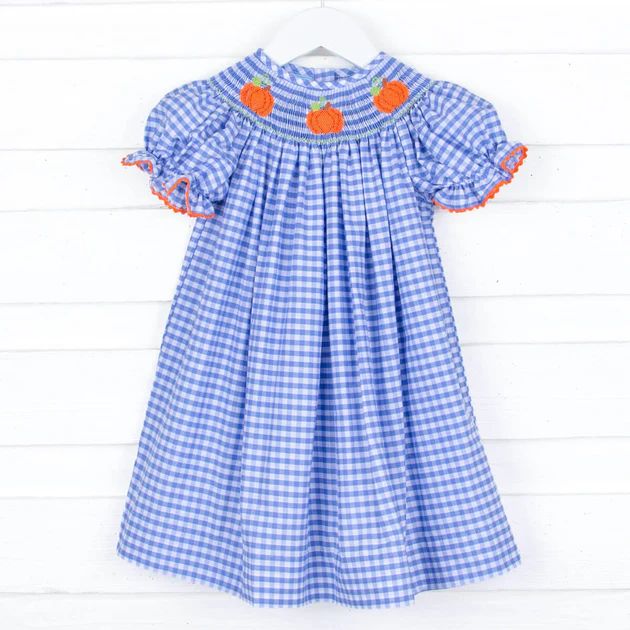 Pumpkin Day Smocked Blue Gingham Dress | Classic Whimsy