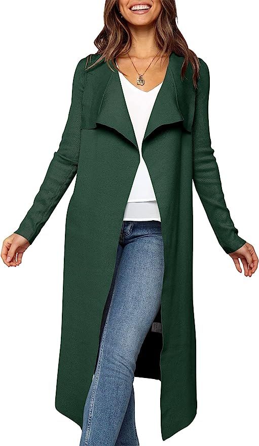 ANRABESS Women's Draped Open Front Long Cardigan Sweater Long Sleeve Irregular Hem with Belt | Amazon (US)