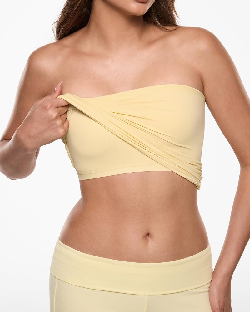 INLYRIC Women's Airsoft Padded Tank Top Built in Bra Tube Strapless Top Basic Going Out Tops Summ... | Amazon (US)