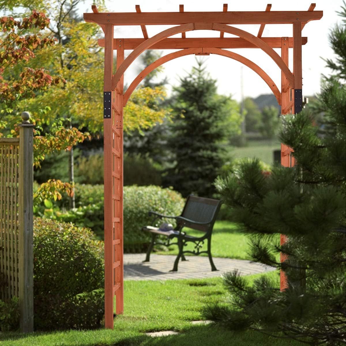 GYMAX Wood Arbor Arch, 85" Garden Archway Arch Lattice Trellis Pergola for Backyard Lawn Climbing... | Amazon (US)