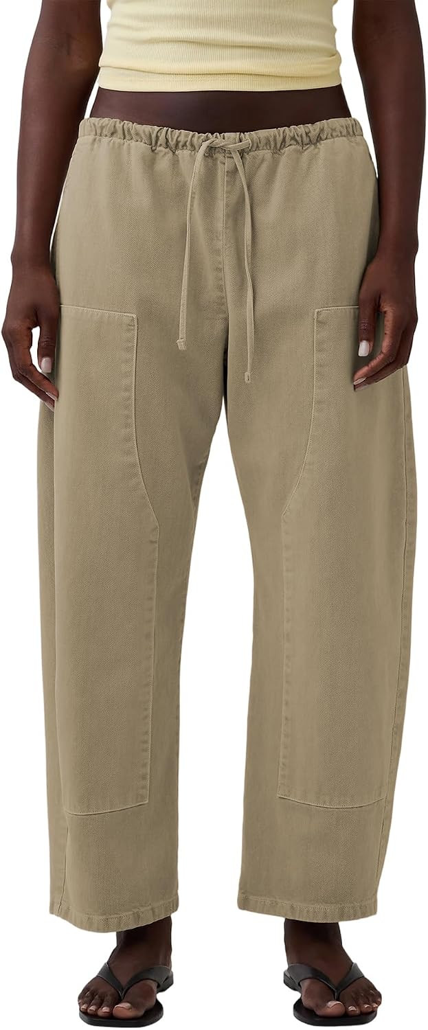 Barrel Pants Womens Double Knee Drawstring Waist Baggy Wide Leg Trousers Cotton Wash Casual Hiking Pants with Pockets | Amazon (US)