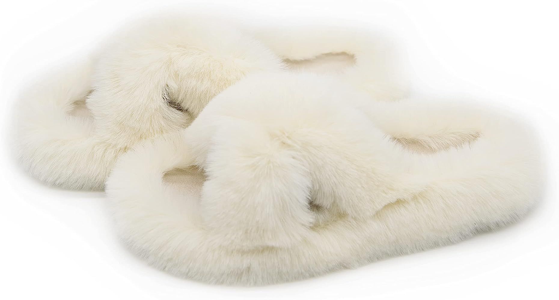 Women's Fuzzy Fluffy Furry Fur Slippers Flip Flop Winter Warm Cozy House Memory Foam Sandals Slides  | Amazon (US)