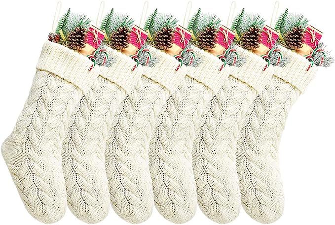 Kunyida Pack 6,18" Unique Ivory White Knit Christmas Stockings Style3 | Amazon (US)