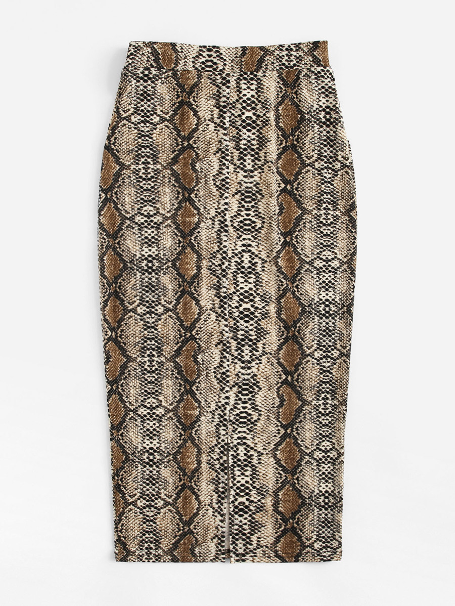 SHEIN Split Hem Snakeskin Pencil Skirt | SHEIN