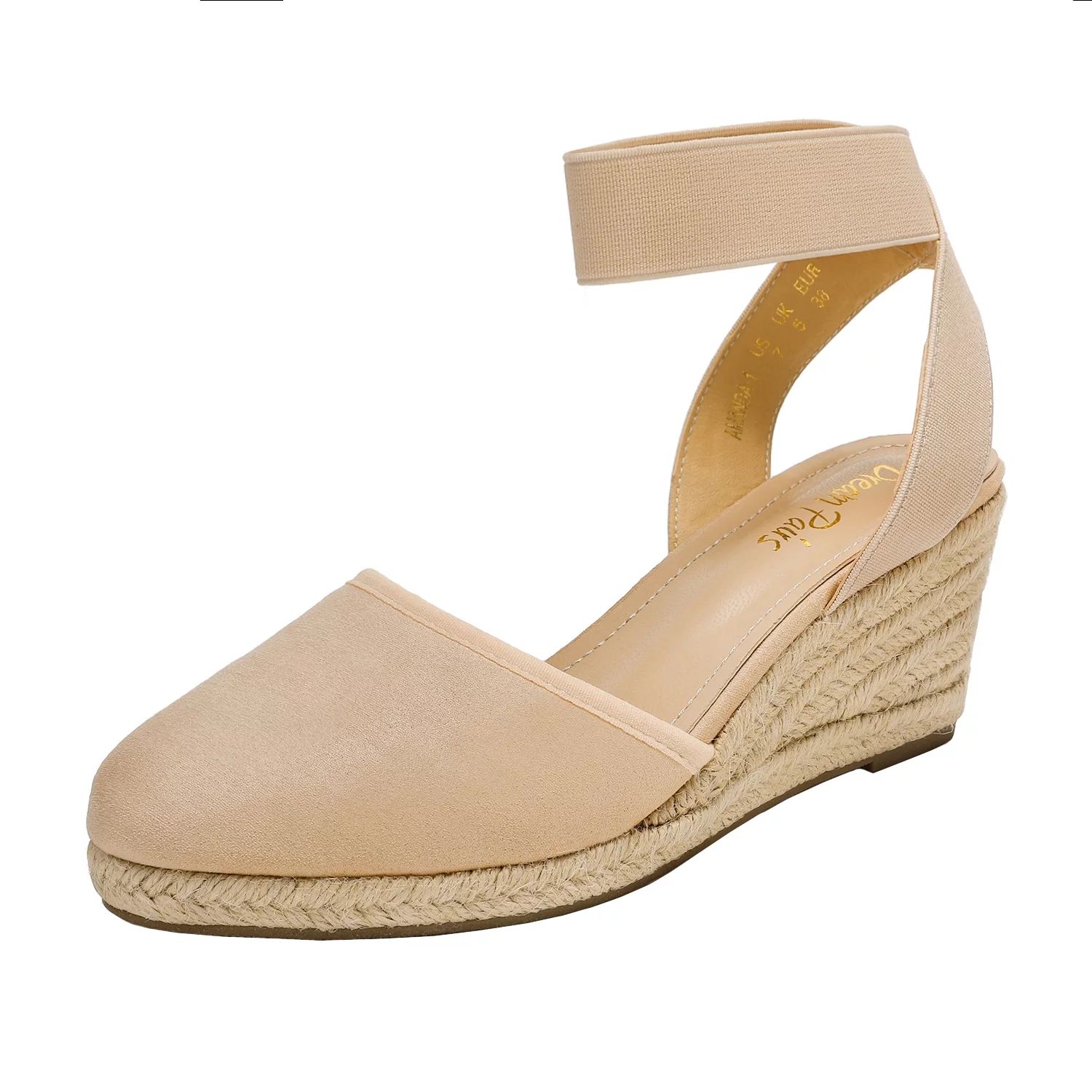Dream Pairs Women's Comfort Elastic Ankle Strap Shoes Espadrilles Wedge Sandals Amanda-1 Nude Siz... | Walmart (US)
