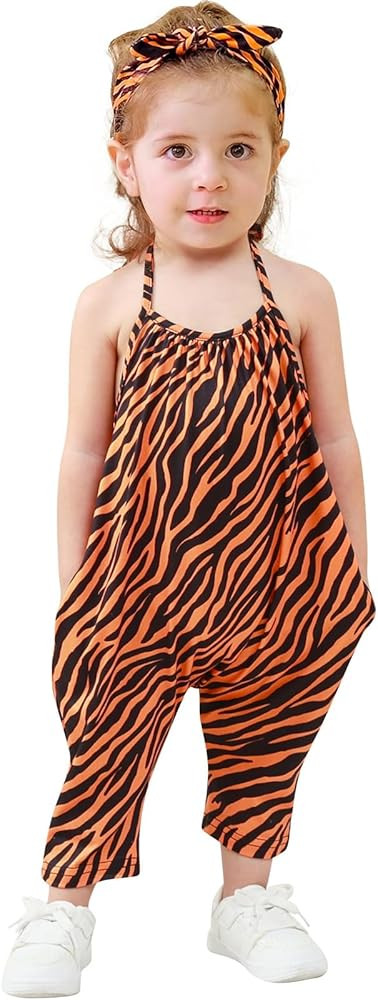 RAISEVERN Toddler Girls Romper Jumpsuit Baby kids Strap Playsuit Summer Outfits Clothes with Head... | Amazon (US)