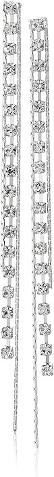 GUESS "Basic" Silver Crystal Rhinestone Linear Drop Earrings | Amazon (US)