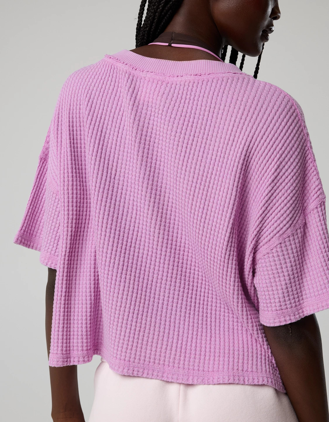 OFFLINE By Aerie Wow! Waffle V Neck Cropped Relaxed Short Sleeve T-Shirt | Aerie