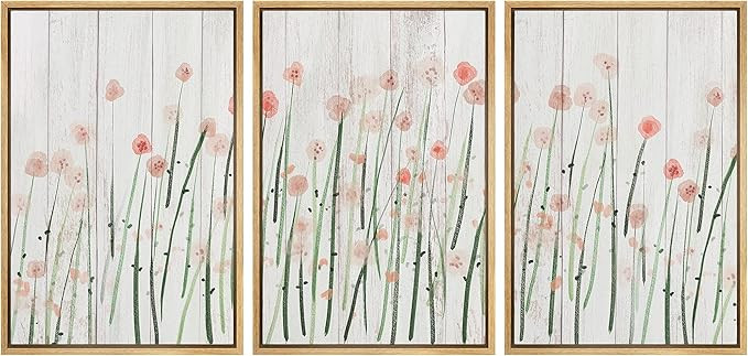 SIGNWIN 3 Piece Framed Canvas Wall Art Flower Canvas Prints Home Artwork Decoration for Living Ro... | Amazon (US)