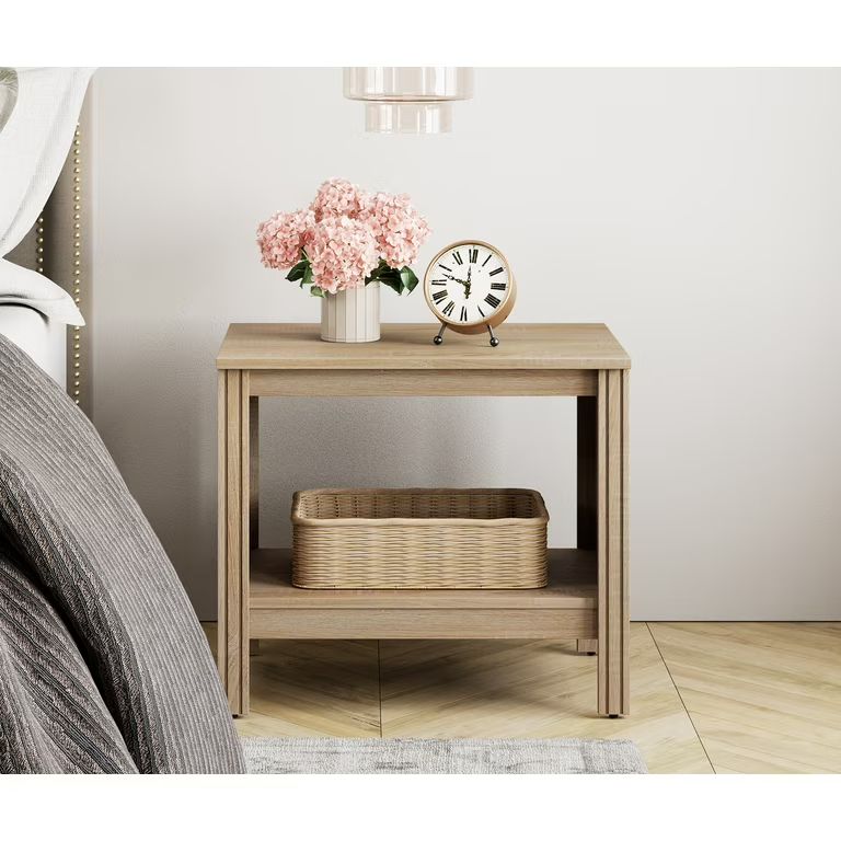 End Table for Bedroom, Small Side Table Wood Nightstand with Storage for Living Room, Office, Oak | Walmart (US)