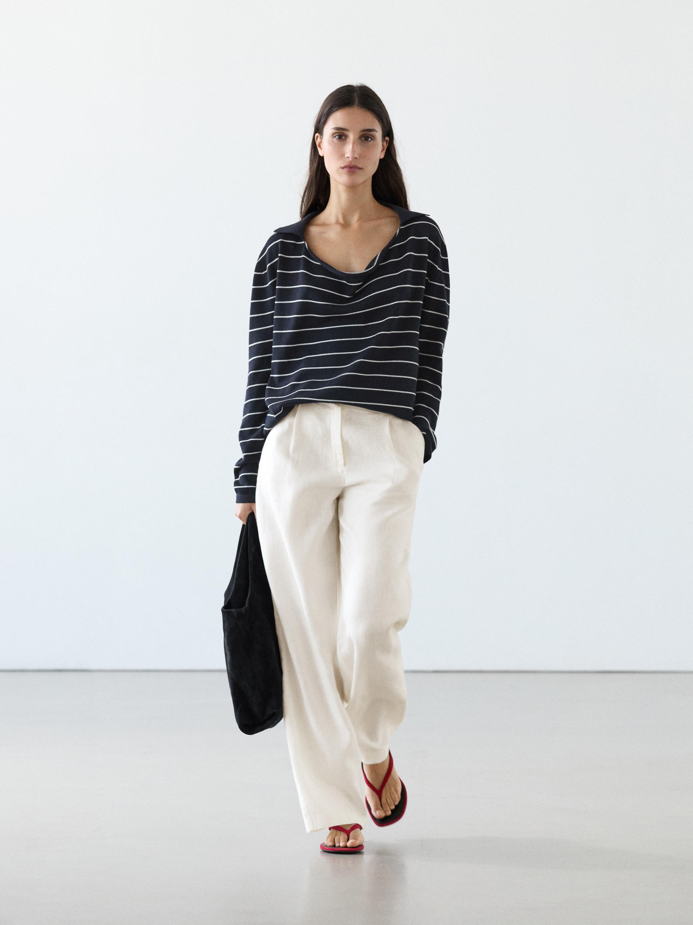 100% linen wide-leg elasticated trousers | Massimo Dutti UK