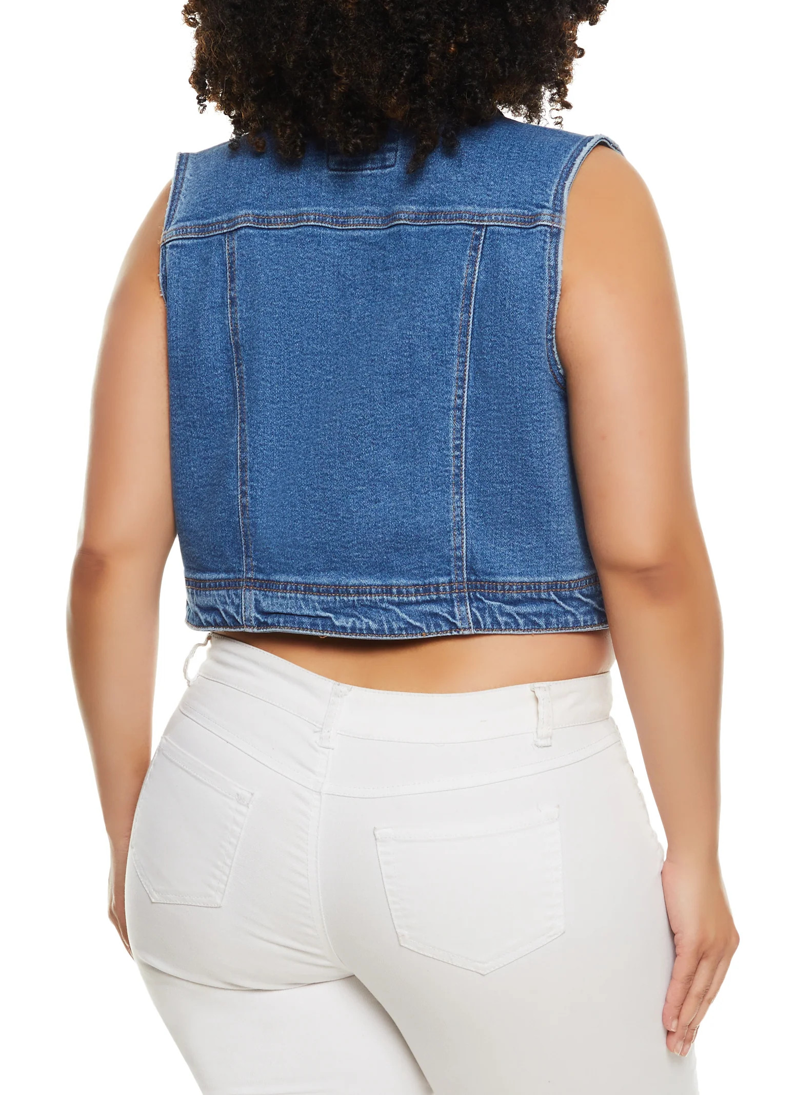Plus Size WAX Distressed Cropped Denim Vest | Rainbow Shops