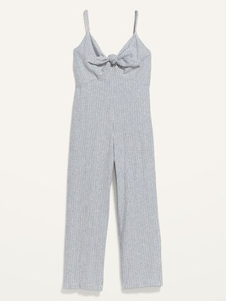 Striped Smocked Cropped Knotted Linen-Blend Cami Jumpsuit for Women | Old Navy (US)