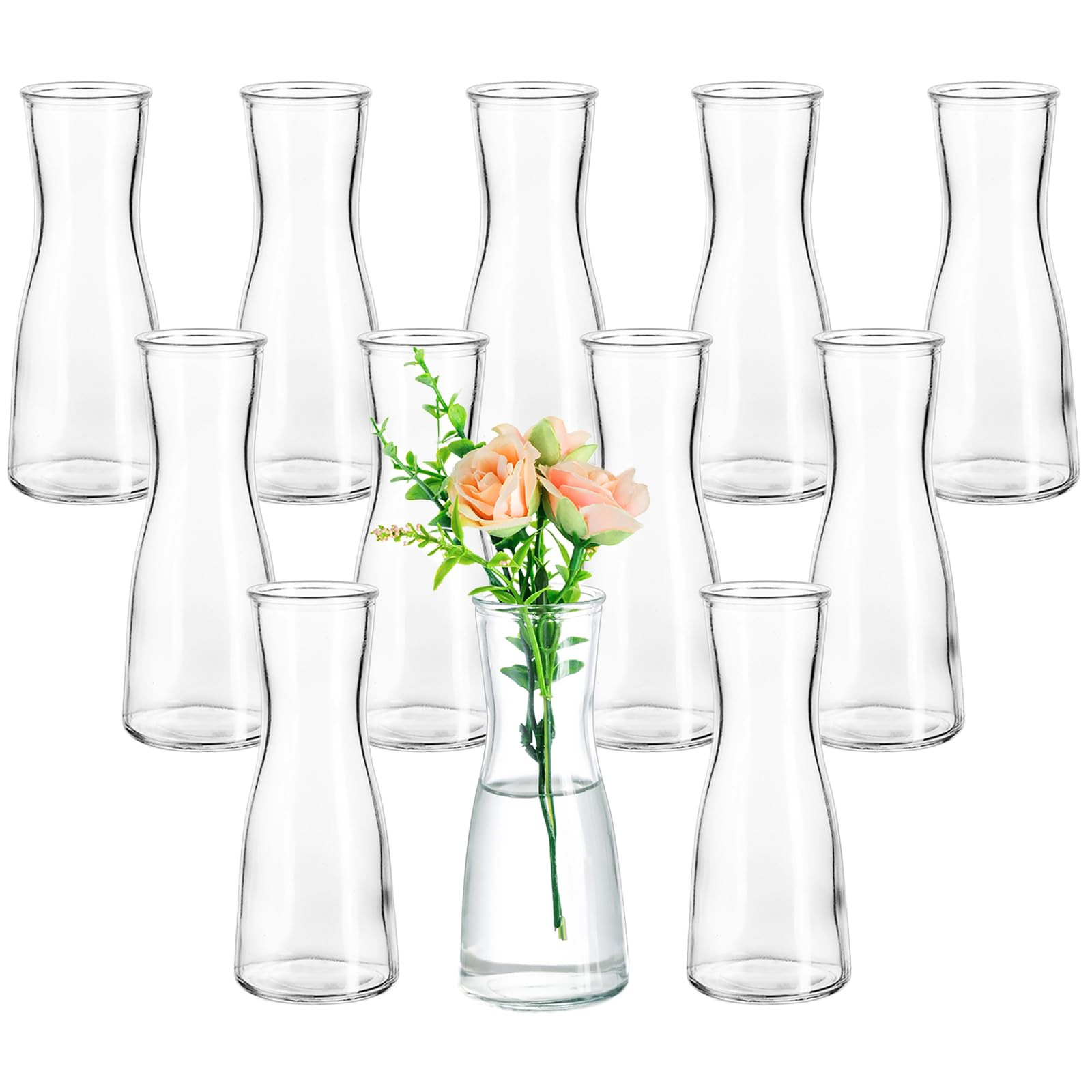 Hewory Glass Bud Vases for Centerpieces - Clear Small Flower Vase Set of 12, Modern Minimalist Cu... | Amazon (US)