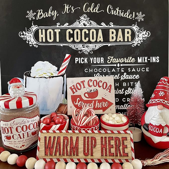 Christmas 9pc Decorative Tray Xmas Decor Bundle, Hot Cocoa Seasonal Holiday Farmhouse Tiered Tray... | Amazon (US)