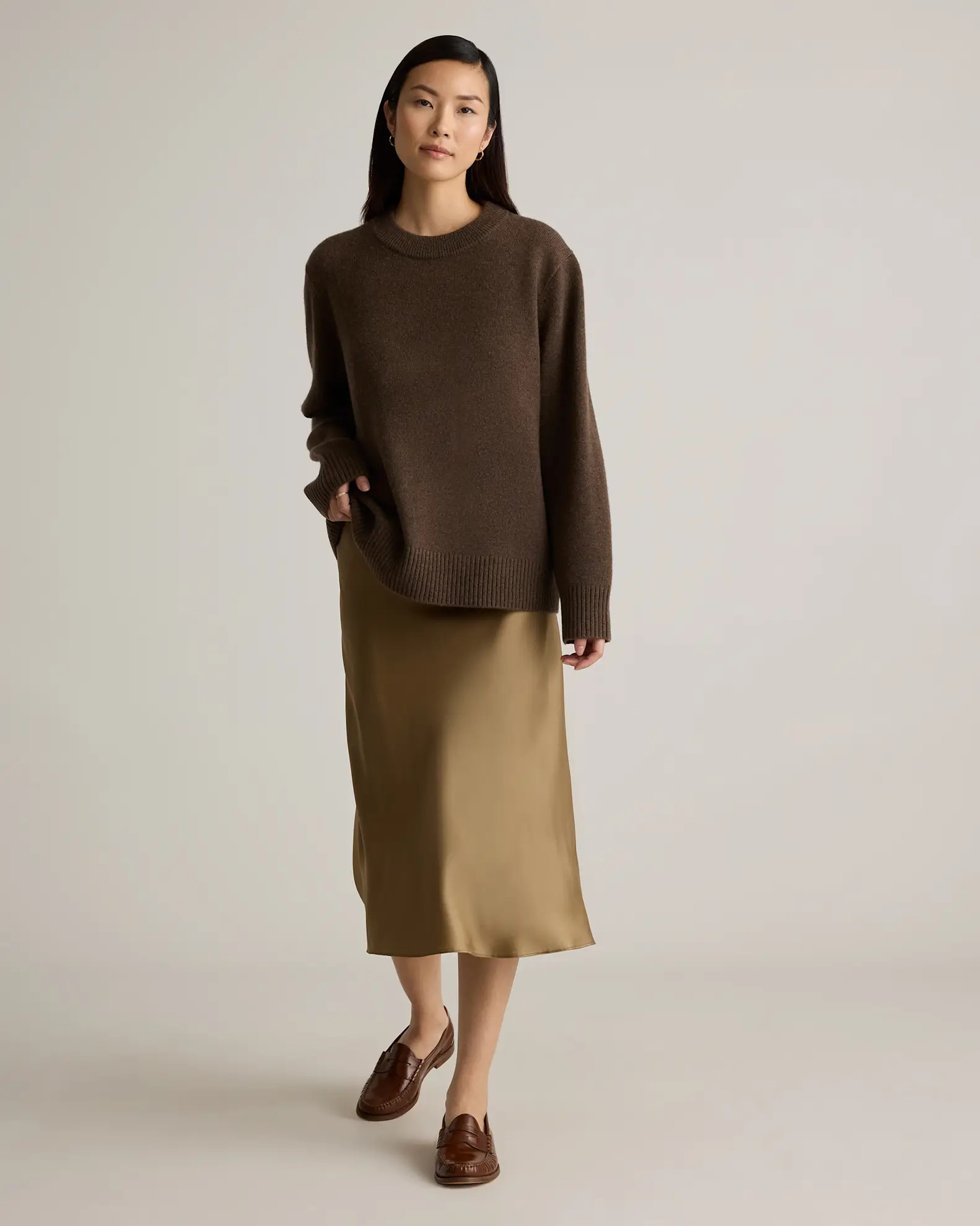 Mongolian Cashmere Oversized Crewneck Sweater in Brown | Quince