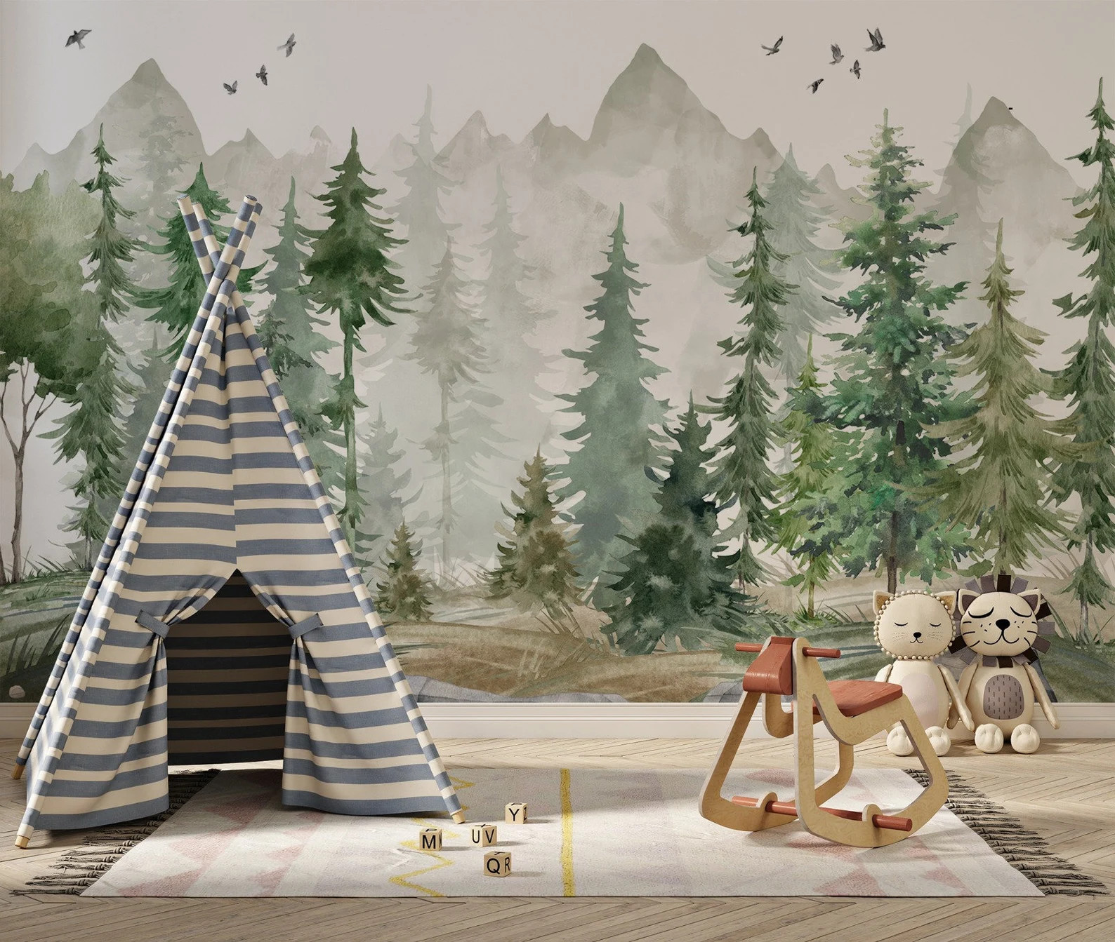 Kids Wallpaper - Mountain and Trees Peel and Stick Wall Mural - Self Adhesive Nursery Wall Art - ... | Etsy (US)