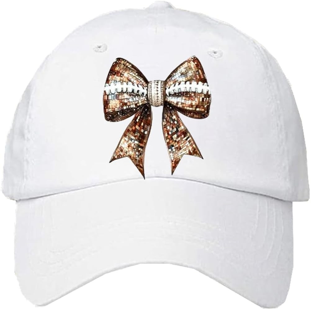 Sequin Bow Rugby Print Hat Football Bow Hat Unisex Football Baseball Cap Football Lovers Fans Gif... | Amazon (US)