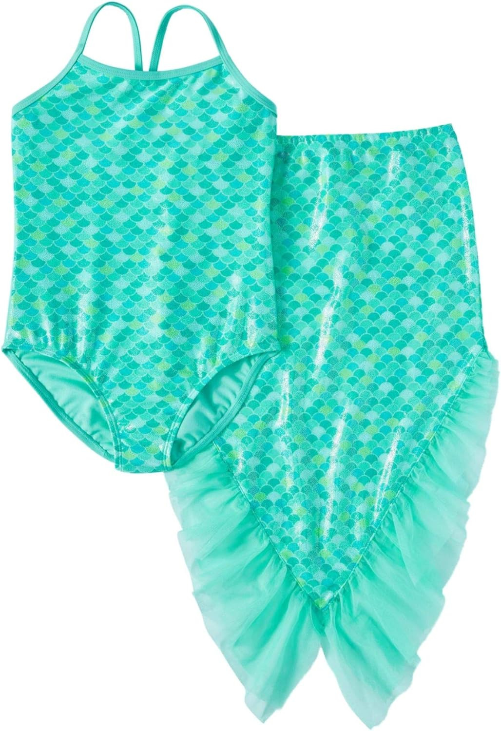 Wonder Nation Toddler Girls Mermaid Swimsuit with Tail (2T, Mint/Aqua) | Amazon (US)