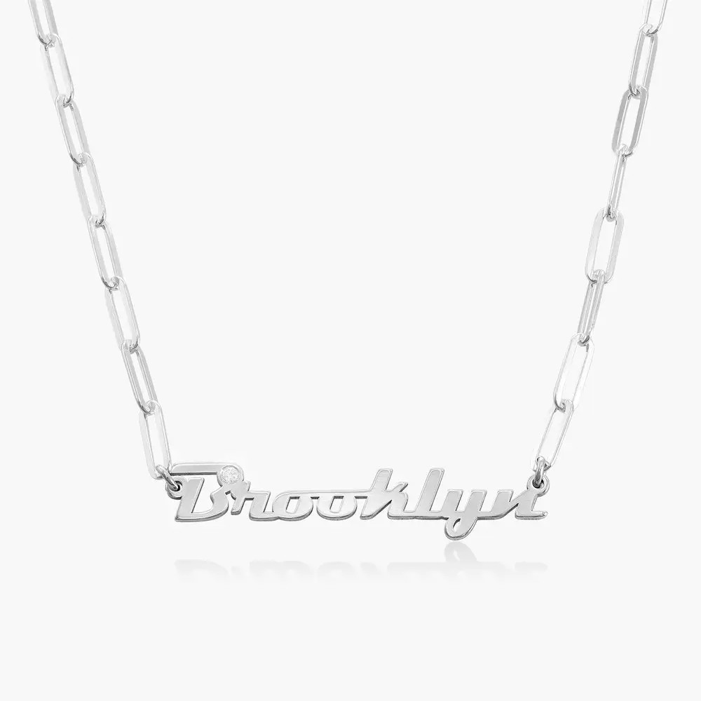 Link Chain Name Necklace with Diamond - Sterling Silver | Oak & Luna (US)