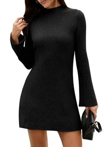 COCCKO Long Sleeve Dress for Women Fall Fashion 2025 Mini Slimming Turtleneck Sweater Dresses Black XL | Amazon (US)