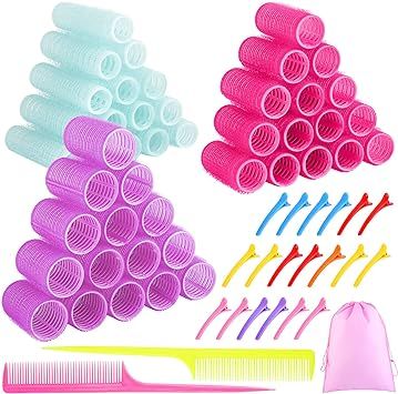 Elcoho Self Grip Hair Rollers Set 45 Rollers, 20 Duck Bill Clips, 2 Combs with Storage Bag, Haird... | Amazon (UK)